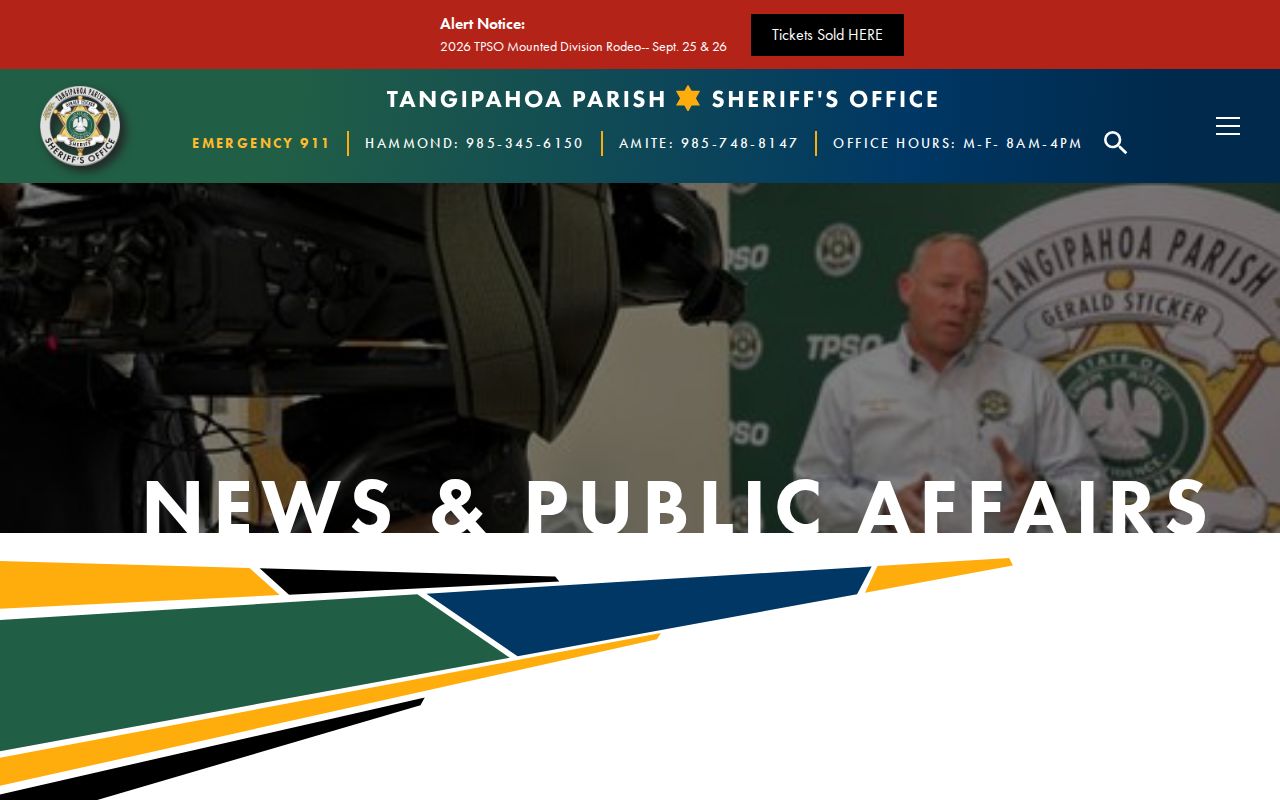 Tangipahoa Parish sheriff news release page with warrant notices