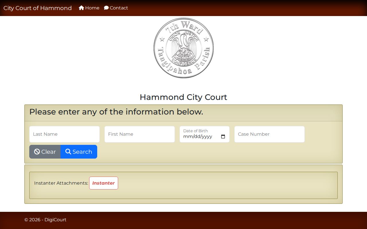 Hammond City Court warrant lookup for Tangipahoa Parish warrant records
