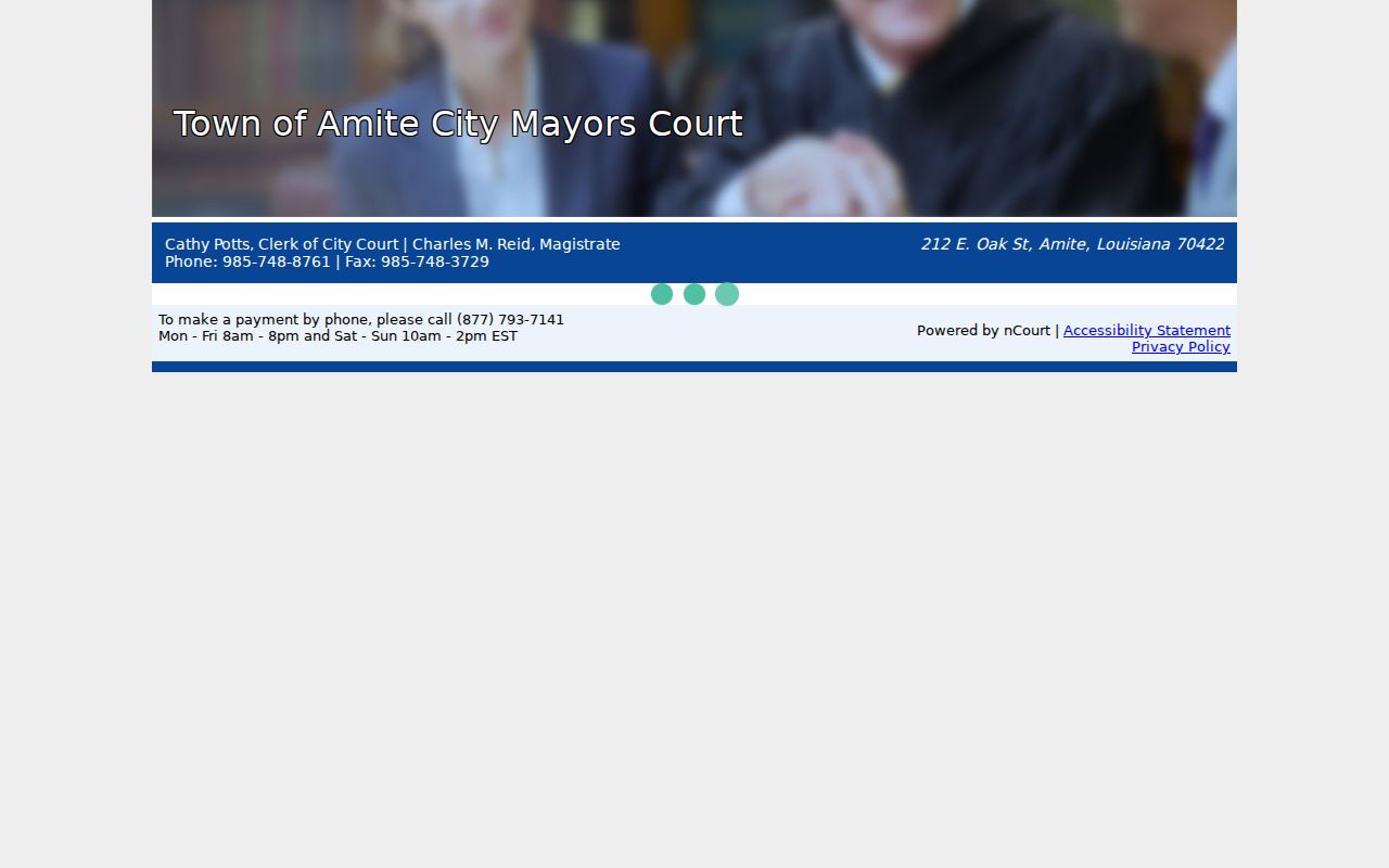 Amite City Mayor's Court payment page for Tangipahoa Parish warrant records