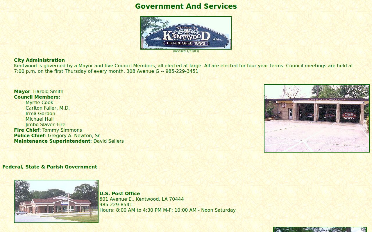 Kentwood city services page for Tangipahoa Parish warrant records questions