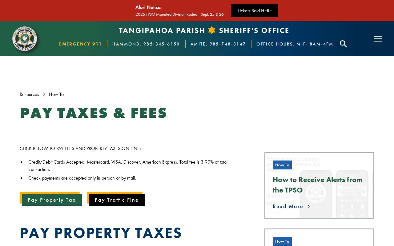 Tangipahoa Parish sheriff payment page for fines tied to warrant records