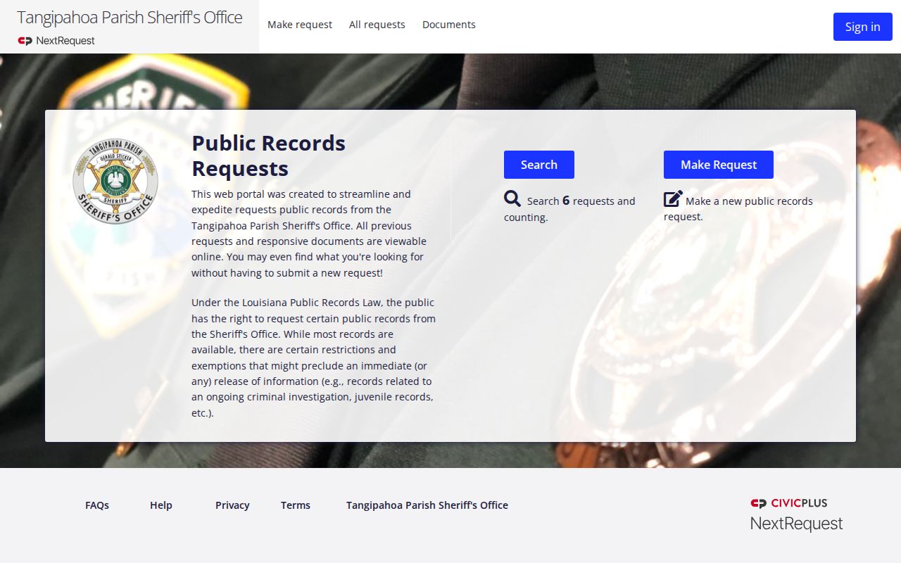 Tangipahoa Parish sheriff public records portal for warrant records